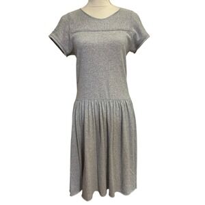Japanese Gasa Grue Grey Jersey Drop Waist Short Sleeve Midi Dress / Small/Medium